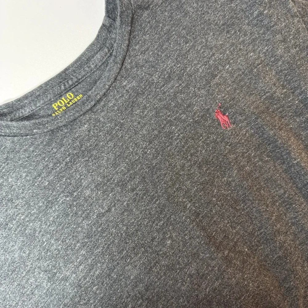 Polo Ralph Lauren Shirt Mens‎ Large Charcoal Heather Long Sleeve Burgundy Pony